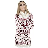 AFFGEQA Weihnachten Sweater Wollhochkragen Strickpulli Pullover Damen Bedrucktes Langarm Strickshirt Pulloverkleid Lang Strickpullover Jump