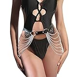 JasGood Damen Punk Taille Körperkette Gürtel, Punk Leder Körperzubehör Schwarz, Party Sexy Gothic Accessoires für Frauen und M