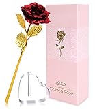 SogYupk Rose Geschenk für Frauen, 24K Vergoldete Rose Ich Liebe Dich Geschenke mit Herzständer Galaxy Rose Blumen für Frau Freundin Mutter Oma Am Valentinstag Jubiläum Muttertag Geburtstag W