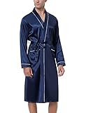 NC Herren Morgenmantel Leicht Satin Bademantel Kimono Robe V Ausschnitt Sommer Nachtwäsche für M