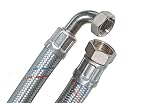 SFX® Flexschlauch 30cm DN19-3/4 Zoll ÜM x 3/4 Zoll ÜM mit 90 Grad Bogen Sanitär Heizung Stahldraht Umflechtung Panzerschlauch 300