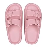 GEWEO Badeschuhe Hausschuhe Damen Schwimmbad Sandstrand Flipflop Home Zuhause Badezimmer Unisex Schuhe Badelatschen Slipper EVA Rutschfest Massage Sommer Indoor Druckknopf Rosa GR 35-36 EU
