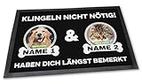 PfotenSchild Fußmatte mit Zwei Hunden - Klingeln Nicht nötig - Personalisiert mit WUNSCHFOTOS und Wunschnamen Hundebesitzer - 60 x 40