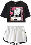 Yesgirl Hunter X Hunter T-Shirt ＋ Hosen Sets Damen Killua Eyes Hisoka Shirt Und Shorts Anime 3D Druck Sommer Tops Anzug Bauchfrei Oberteile Kurze Tank Top Kurzarm Blusen C Schwarz Weiß S