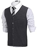 COOFANDY Herren West Strickweste Pullunder Slim fit V-Ausschnitt Knopfleiste Einfarbig Wollweste für M