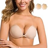 GTETKDE Sticky Bra Klebe BH Trägerloser Unsichtbarer BH für Große Brüste Push Up BH für Rückenfreies Kleid - Beige - 60