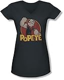 Popeye - Junge Frauen Retro-Ring mit V-Ausschnitt T-Shirt, Large, C