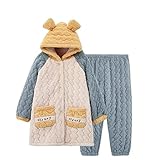 BuFanRenm Damen Pyjamas,Winter Paar Pyjama Sets Mit Kapuze Liebhaber Nacht Anzug Herren Damen 3 Lagen Baumwolle Pyjamas Pyjamas Anzug H