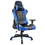 VADIM Gaming Stuhl Blau Bürostuhl Ergonomischer Schreibtischstuhl Lendenkissen Racing PU Leder mit Kopfstütze Lendenstürtze Belastbarkeit 150kg