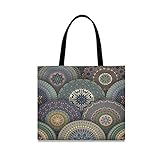 XiangHeFu Lässige Kunst Vintage Mandala Wunderschöne Blumenmuster Reise Wiederverwendbare Handtasche Einkaufstasche M