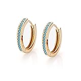 Damen Creolen Silber Gold Ohrringe, Schmuck Rosegold mit klein AAA Zirkonia gefasste strass steine Ohrstecker, Durchmesser 14mm zum Schlafen Frauen Kreolen Modell 925 Türk