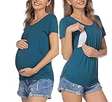 Still T Shirt Umstands stillen Damen Umstandsblusen Nursing Schwangerschaft Oberteile Blaugrün L