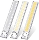 Schrankleuchte mit Sensor, Bewegungsmelder aktiviert, 80 LED-Lichtleiste, dimmbar, 4 Modi, PIR, USB, wiederaufladbar, 3 Farbtemp