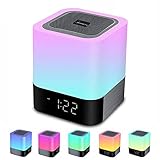 Nachttischlampe Touch Dimmbar,Bluetooth Lautsprecher mit Licht,Bluetooth Wecker,Multifunktion Portable Smart Kabelloser Bluetooth Lautsprecher,Geschenke für Frauen Mädchen Junge Teenag