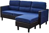 YRRA 3-Sitzer-Sofa mit reversiblen Chaisel-Fußhocker-Stoff- und Kunstleder-L-förmiger Ecksofa-Couch Links & rechts Wohnzimmer-Möbel (dunkelgrau)-B