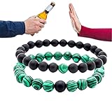 Wormyd Nicht trinkendes Malachit-Nüchtern-Armband, natürliches Malachit-Armband, Perlenarmbänder aus Lavagestein, 8 mm handgefertigtes Stretch-Angst-Vulkan-Armband für Männer Frauen (2pcs-a)