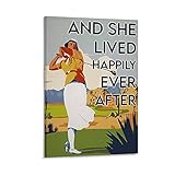 YRTZ Poster, Motiv Golf Girl Happily Ever After (englischsprachig), Retro-Stil, 30 x 45