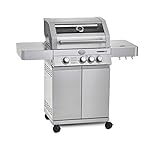 RÖSLE Gasgrill BBQ-Station VIDERO G3 Edelstahl, Grill mit 3 Haupt- und 1 Seitenbrenner, Deckel mit Glaseinsatz & Thermometer, beleuchtete Drehknöpfe, Edelstahl 18/0, Version 2021