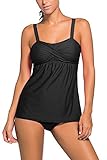 Happy Sailed Damen Gepolstert Two Piece Tankini Set Mit Slip , Schwarz, XXX-Large(EU54-EU56)