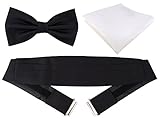TigerTie - Kummerbund + Satin Fliege schwarz - Einstecktuch weiss, Schärpe Smoking Sty