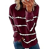 Xenwang Damen Casual Lose Gestreifte Print Rundhalsausschnitt Langarm Bluse Pullover Mode Persönlichkeit Bequem All Match Pullover Bluse XL