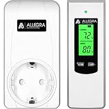 ALLEGRA Wireless Thermostat Steckdose I Digitaler Temperaturregler mit Heizung und Kühlmodus I Fernbedienung mit Temperatursensor I Steckdosenthermostat I LCD-Display I Smart Funkthermostat (T21 Weiß)