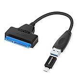 ELUTENG USB 3.0 zu SATA Kabel 5 Gbp/s unterstützt UASP SATA USB Adapter 20 cm / 7,87 Zoll mit Typ C auf USB 3.0 Adapter für 2.5 Festplatte HDD SSD,schw