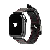 TORRO Leder Sportuhrenarmband kompatibel mit Apple Watch [Anschluss und Schnalle aus gebürstetem Silber] (schwarzes Silikon mit schwarzem Leder und rotem Detail für 38mm / 40mm / 41mm Apple Watch)