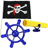 Anschütz Piratenset Zubehör für Spielturm Steuerrad Piratenflagge Fernrohr Baumhaus S