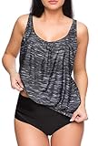 Octopus Oversize Tankini Set mit High Waist Slip 2tlg. Badeanzug Gr. 40 – 56 f5525 Farbe: G(1382)-S9(sw) Tankini Grau meliert, High Waist Slip Schwarz, Gr. 46