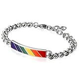 Flongo Partner Armband, Edelstahl Armband Armreifen Armkette Silber Mehrfarbig Regenbogen Streifen Gay Pride Schwul Homosexual Homosexuell Panzerkette Kette Partnerarmbänder D