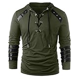 MILAX Herren Kapuzen Hemd Ritter Kostüm Gothic Steampunk Hemd Mittelalter-Hemd mit Schnürung Cosplay Kostüm Elegant Vintage Lang