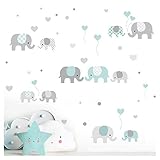 Little Deco Wandaufkleber Kinderzimmer Junge Mädchen Elefanten Grau Mint I Zwei A4 Bögen I Wandtattoo Deko Aufkleber Babyzimmer Wandsticker Jungs Sticker DL340