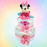Windeltortenfee.de® - Windeltorte Mädchen Minnie Maus Rassel in rosa Geschenk zur Geburt | Taufgeschenk | Geschenk zur Babyparty (Medium)