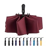 NOOFORMER Travel Inverted Automatik Regenschirm - Reverse Winddicht Golf Kompakt Leicht Auto Regenschirme für Damen & Herren, A6-Weinrot,