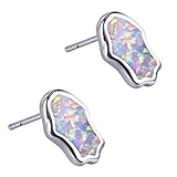 KELITCH Studs Ohrringe Zum Frau Mädchen Opal Schutz Schild Studs Ohrringe 925 Sterling Silber Überzogen - Weiß