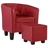 Irfora Chesterfield Sessel mit Hocker Loungesessel Cocktailsessel Clubsessel Ledersessel Polstersessel Relaxsessel Fernsehsessel TV Armsessel für Wohnzimmer Schlafzimmer, R