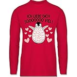 Shirtracer Valentinstag Partner Geschenke - Ich Liebe Dich Soooo viel! mit Pinguin - M - Rot - Fun - BCTU005 - Herren Lang