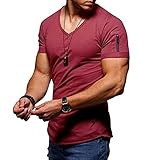 Herren-T-Shirt mit V-Ausschnitt, lässig, modisch, einfarbig, Baumwolle, kurzärmelig, Sommer-T-Shirt Gr. XXL,