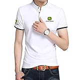 NIUFEITIANLE Herren Hemd mit Stehkragen John-Deere Logo Print Kurzarm T-Shirt Herren & Damen Baumwoll-Poloshirts Ausrüstung/White/XL