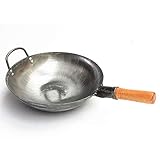 YFQHDD Hochwertiger Eisen-Wok Traditioneller handgefertigter Eisen-Wok Antihaft-Pfanne Nicht beschichteter Gaskocher Kochgeschirr 30/32 / 34cm (Size : 32cm)