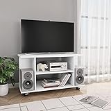 Tragbarer TV-Schrank für Fernseher bis 40 Zoll, Moderner TV-Board-TV-Tisch mit offenen Regalen für Wohnzimmer Schlafzimmer, Feststellbare Rollen, Weiß 80x40x40