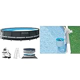 Intex Ultra Rondo XTR Ø 488 x 122 cm Frame Pool Set, Grau & Oberflächenskimmer - Deluxe Oberflächenskimmer zur Wandmontage - Hängesk
