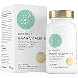 Cosphera Haar-Vitamine - Hochdosiert mit Biotin, Selen und Zink als Beitrag zum Erhalt normaler Haare. Plus Folsäure & Hirse Samen Extrakt (reich an Silizium) - 120 vegane Kapseln im 2 M