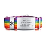 FLHEART Personalisierte Medizinische Alert ID Armband | Einstellbare Sport Nylonband Gürtelschnalle medizinisches Alarm Armband Allergie Diabetiker Armband für Herren Damen, angepasst,Regenbog