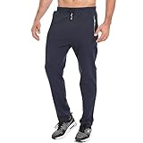 Tansozer Jogginghose Herren Ohne Bündchen mit reißverschluss Taschen Freizeit Baumwolle(Blue XL)