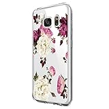 Riyeri Hülle Compatible with Samsung Galaxy S7 Edge Hülle Transparent TPU Silikon Bumper Schutzhülle Soft Handyhülle für Samsung S7 Edge - Blume Serie (22)