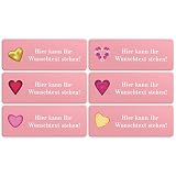 64 kleine Namensaufkleber für Kinder - Personalisierte Etiketten mit Wunschtext - Aufkleber Herzchen Herz Rosa für Bücher, Spielzeug, Schule, Kinderg