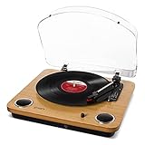 ION Audio Max LP - USB Plattenspieler Retro mit Lautsprecher, 3 Abspielgeschwindigkeiten, Konvertierungssoftware Vinyl zu MP3 für MAC und PC, H