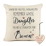 45 x 45cm Jute Kissenbezug mit Whenever You Feel Overwhelmed Remember... Inspirierende Spruch Kissenhülle und 1 Herz Holzschild Geschenke für Tochter zum Geburtstag Weihnachten Neujahr Abschluss usw